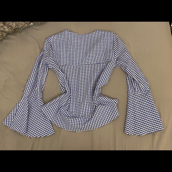 Zara Blue Gingham Shirt with Flared Sleeve Size XS - Picture 6 of 6